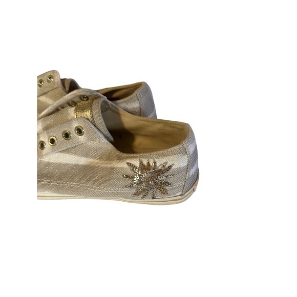 Coach tan and white slip on stripes beaded sun sneakers size 8.5 B - Picture 2 of 7